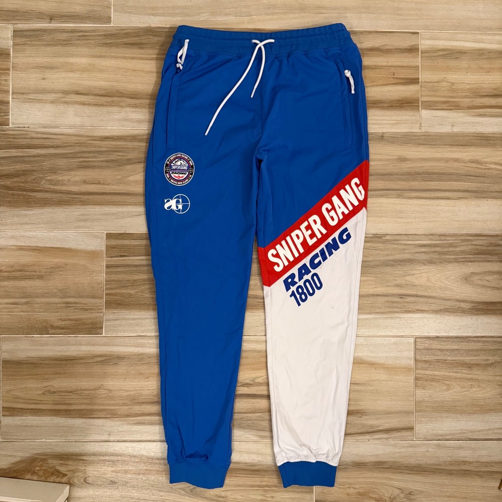 Sniper Gang Racing 1800 Track Pants Mens XL Blue White Red Joggers Streetwear